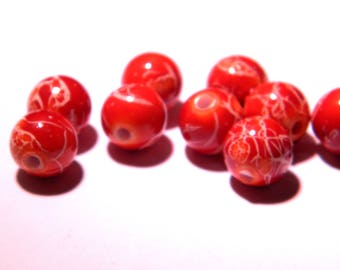 20 pearls "tréfilées" - dark 10 mm - orange - acrylic-PG61-3