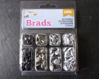 Set 140 fasteners (brads) Parisian round 4 colors 5 and 8 mm