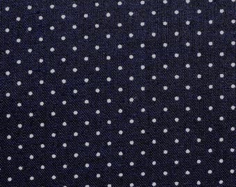 Coupon 80 X 50 cm Navy blue white polka - dots patchwork fabric