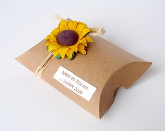 Set of 10 boxes dragées pillows for nature/country theme wedding/anniversary sunflower, customizable