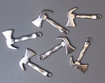 6 axe - antique silver axe charms.