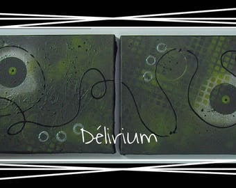Abstract painting titled "Délirium" 24 x 60 cms
