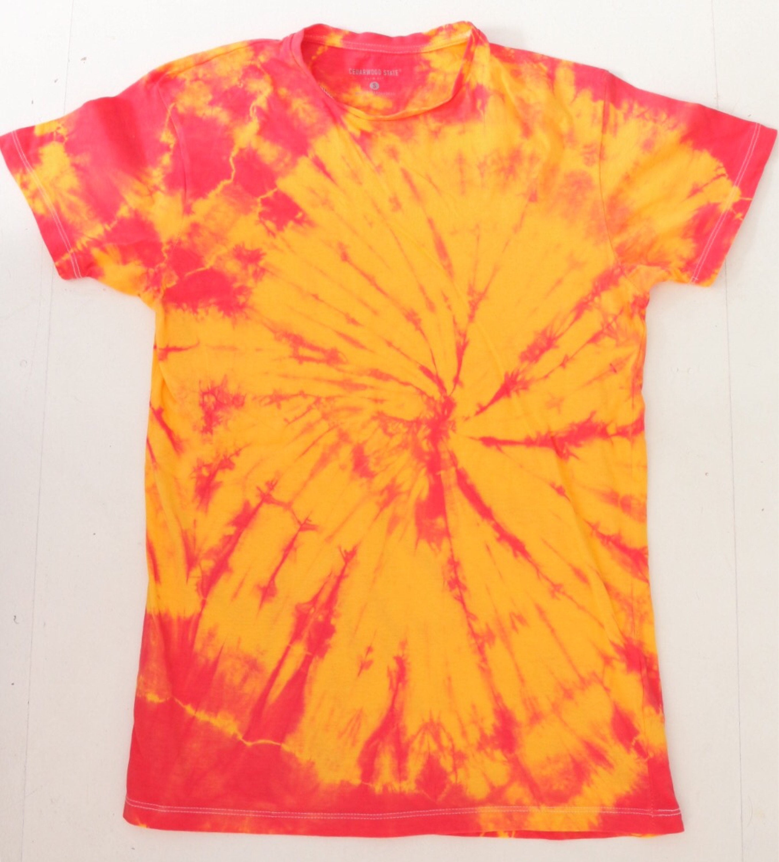 Small yellow pink spiral tye dye t shirt