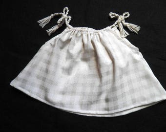 Cream baby flared Plaid satin top