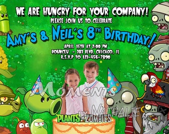Plants vs Zombies Custom Photo Birthday Party Invitations