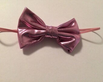 Pink metallic bow headband