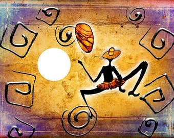 ORIGINAL design, WASHABLE and durable TABLE SET - African dancer under the full moon - classic.