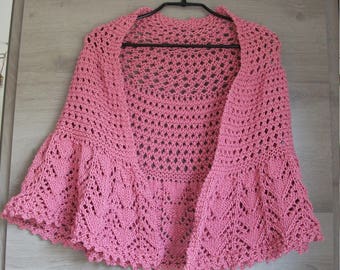 Big shawl/heater shoulder pink dark round wire, round shape, different openwork stitches, one size