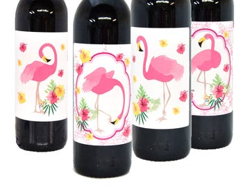 Flamingo wine label | Etsy