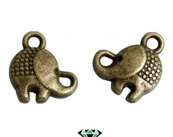 x 2 small bronze elephant charms