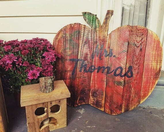 Personalized rustic wood Apple sign fall decor porch decor