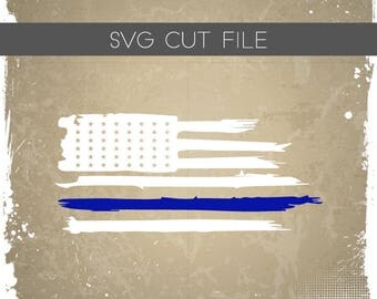 Blue Line Flag SVG - Distressed Flag SVG - Blue Line SVG - Blue Line Flag Cutting File - Blue Line Flag Silhouette Cutting File - Police svg