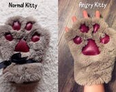 Cute Furry Cat Paws Glove for kids and adults, Hand Sewn Mittens