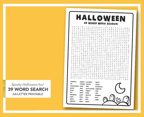 39 word halloween word search printable a4 and letter