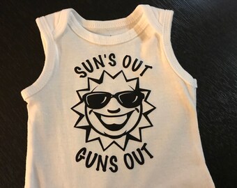 Sun's out guns out baby onesie, tank top