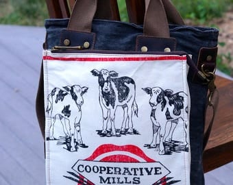 Cooperative Mills Feeds - Rare Clean Bag! - Book Tote OOAK Canvas & Leather Tote .. Selina Vaughan