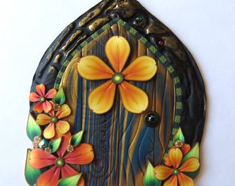 Blue Fairy Door Handmade by Claybykim Polymer Clay Miniature Fairy Garden Decor