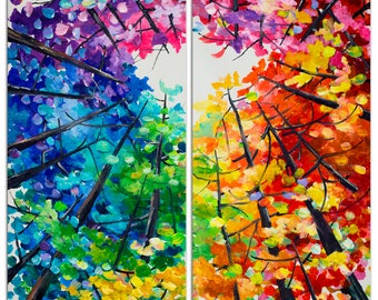 Original Landscape painting Forest skyline Art multi colors on gallery wrap canvas Ready to hang by tim Lam 48x48