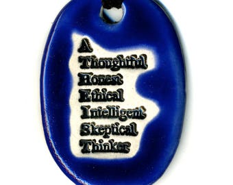 Atheist Ceramic Necklace in Cobalt Blue