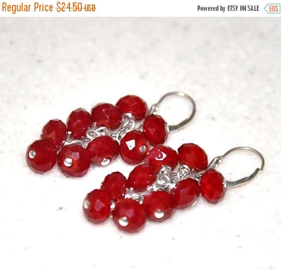 Red Earrings Dangle Earrings Sterling silver Silver