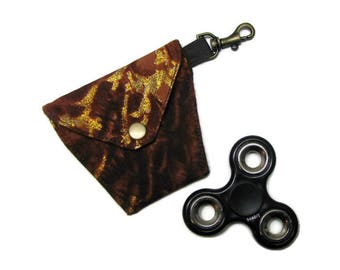 FIDGET SPINNER/EARBUDS case, Lined, padded, snap closure, lanyard hook, Gold Graphic