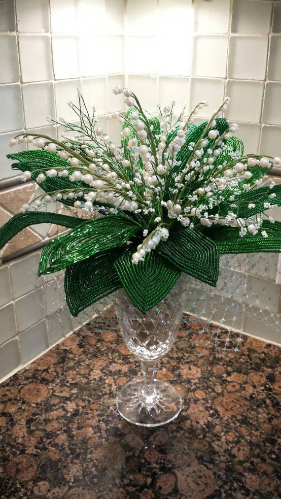 French Beaded Flower Lily of the Valley Bouquet Arrangement