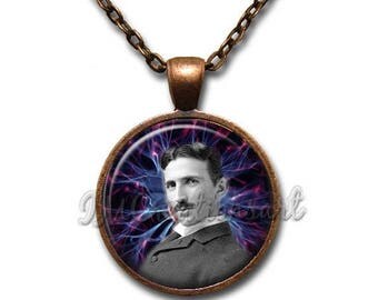 20% OFF - Nikola Tesla Inventor Glass Dome Pendant or with Chain Link Necklace VT121