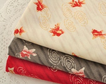 4725 - Japanese Goldfish Slubbed Cotton Fabric - 43 Inch (Width) x 1/2 Yard (Length)