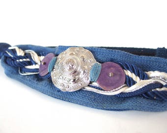 Vintage 1980's Chunky Denim Blue Western Obi Belt, Modern Size 8 - 14, Small, Medium, Large