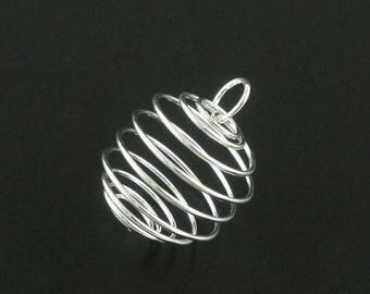 Bead Cage Pendant Charm Silver Plated Spiral with Loop 25x20mm 10 pcs