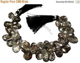 50% Off Sale 7.5 Inch 39Pcs Finest Quality Black Rutilated Quartz Faceted Pear Briolettes 166Cts 12x11-11.5x9mm