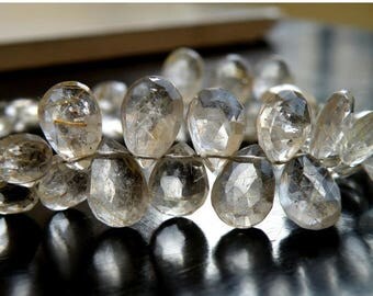 Deep Discount Sale Rutilated Quartz Briolette Gemstone Golden Faceted Pear Teardrop 9 to 10mm 16 beads