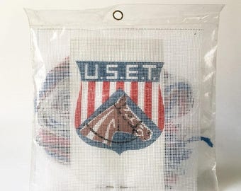 SALE Equestrian Sewing Kit Needlepoint Kit Vintage embroidery kit 1980s Complet Kit Horse Kit US Equestrian Team