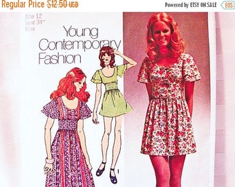 on SALE 25% Off 1970s Boho Maxi Dress Pattern Misses size 12 Simplicity Young Contemporary Pattern Long Dress, Mini Dress Vintage Pattern