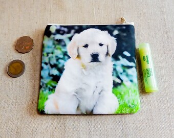 Golden Retriever Puppy Pouch, Dog Zipper Pouch, Puppy Fabric Pouch, Golden Retriever Coin Purse, Change Pouch, Photo Pouch, Cute Pouch