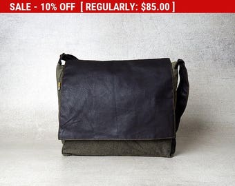 mens messenger bag, mens canvas messenger bag, upcycled bag, black messenger bag men, vegan messenger bag laptop, mens satchel bag
