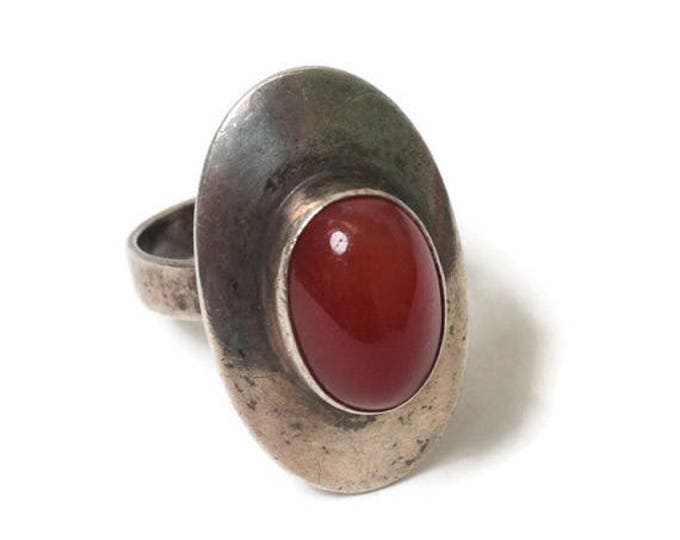 Sterling and Carnelian Modernist Ring Bezel Setting Size 6