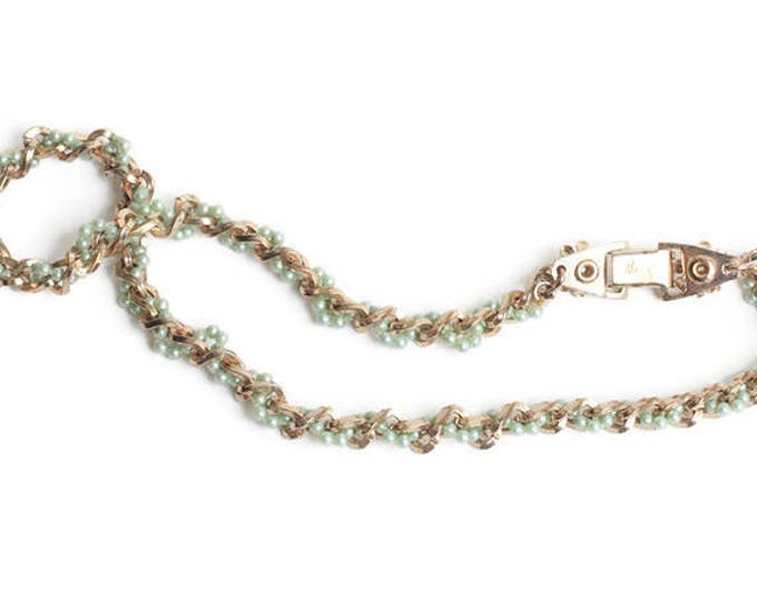 Seafoam Green Faux Pearl Necklace Woven Design Choker Signed Barclay Vintage