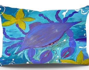 Blue Crab and Starfish Pillow Case from my original art