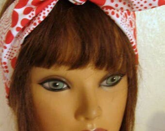 Hair Bandana, BOHO Headband, Hair Accessory, RED and WHITE, Polka Dots, Pin Up Hair Bandana, Boho, TieUp Bandana, Women HairBand
