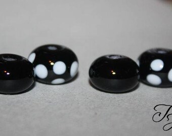 Black and White 4 Beads handmade glass lampwork bead by th sra