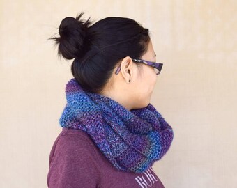 Knit cowl infinity scarf purple shades multicolor gift for her girls scarf gift for friend wool acrylic warm scarf girlfriend gift