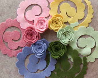 Wool Garden - Large 3D Rolled Roses - 12 Die Cut Wool Blend Felt Flowers - Unassembled Rosettes