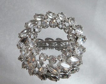 SALE Vintage Sterling Silver Rhinestone Brooch. Carl Art Silver Clear Rhinestone Pin.