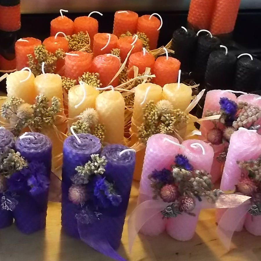 Beeswax Candles With Dried Flowers