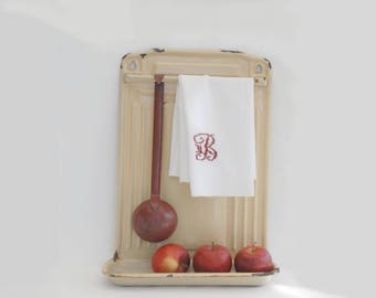 Enamel kitchen utensil rack, French country kitchen decor, Vintage kitchen tool rack.