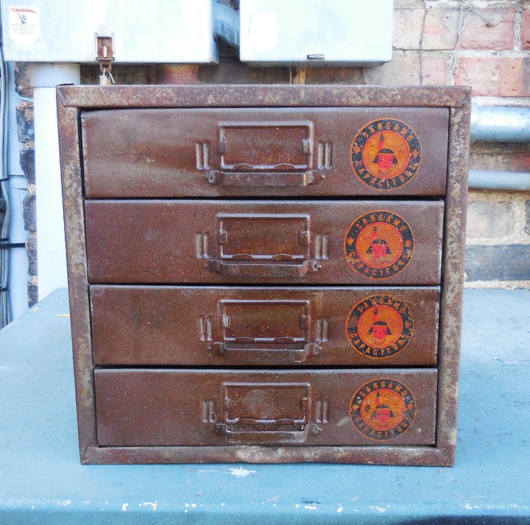 Vintage Metal Tool chest 4 drawer Sangamo desktop Cabinet