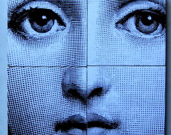 Coaster set. Digital image. Digital face. Fornasetti coasters. Fornasetti. Coasters. Ceramic coasters.