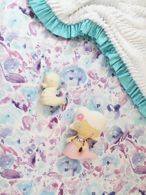 Lavender Aqua Watercolor Floral Crib Sheet Ocean Dreams Soft