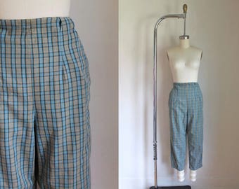 vintage 1950s pants - CYCLING cotton plaid peddle pusher / M